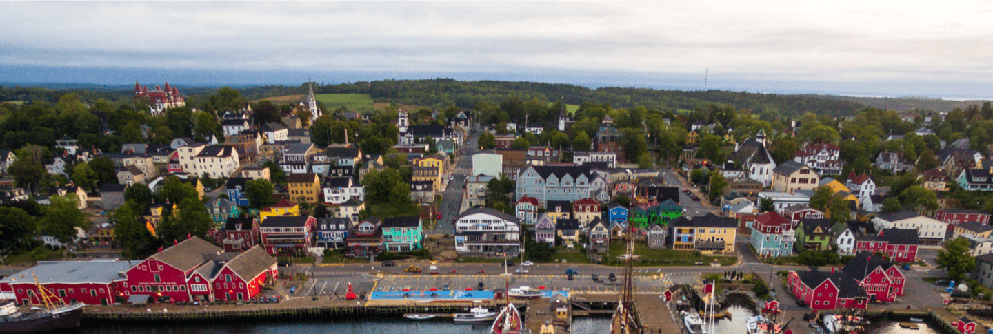 Small town by the water skyline